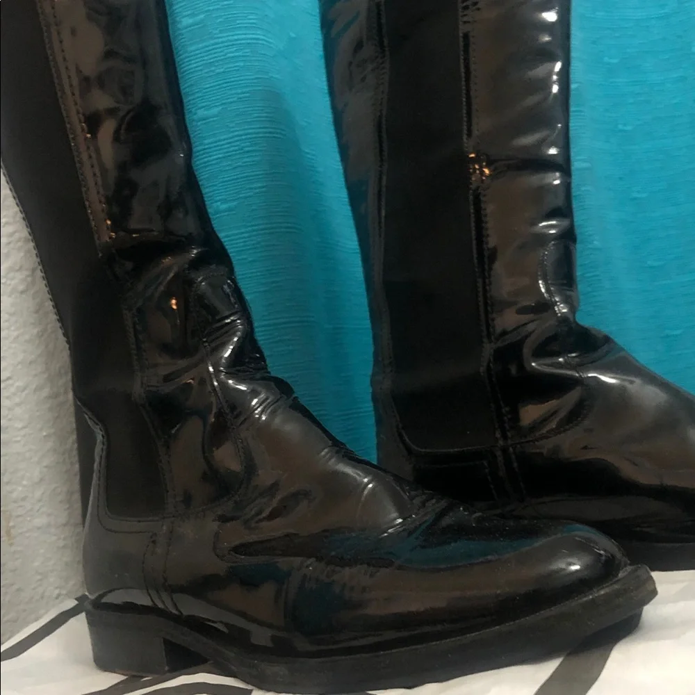 Emporio Armani Black Patent Leather Knee-High flat Boots 36